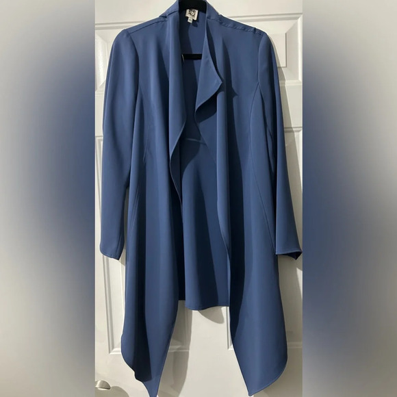 ANNE KLEIN BLUE OPEN FRONT LONG CAREER JACKET SIZE L - Picture 2 of 6